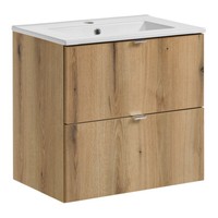 Badezimmer BadmöBel Waschtisch 60Cm Waschbecken Keramik Einbauwaschbecken Eiche