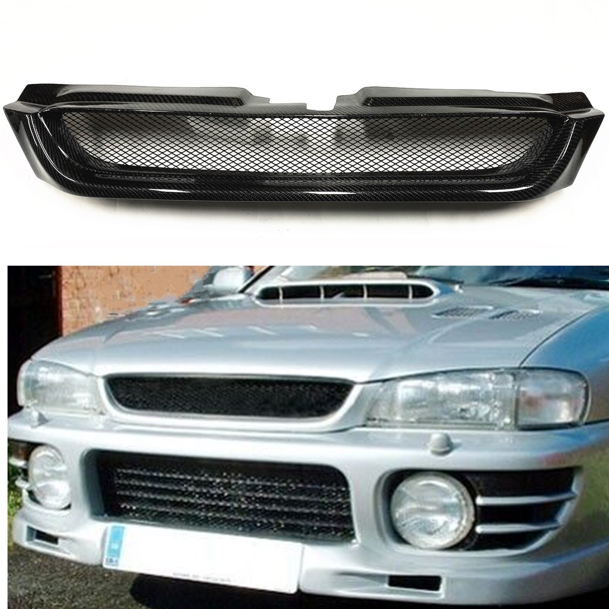 SUBARU IMPREZA フロントバンパー　フォグカバー付き 1x Carbon Fiber Front Bumper Grille Mesh Cover For Subaru Impreza