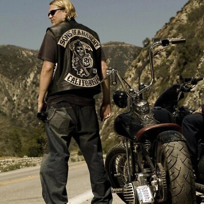 Men s SOA Sons of Anarchy Jax Teller Redwood Black Biker Leather Vest
