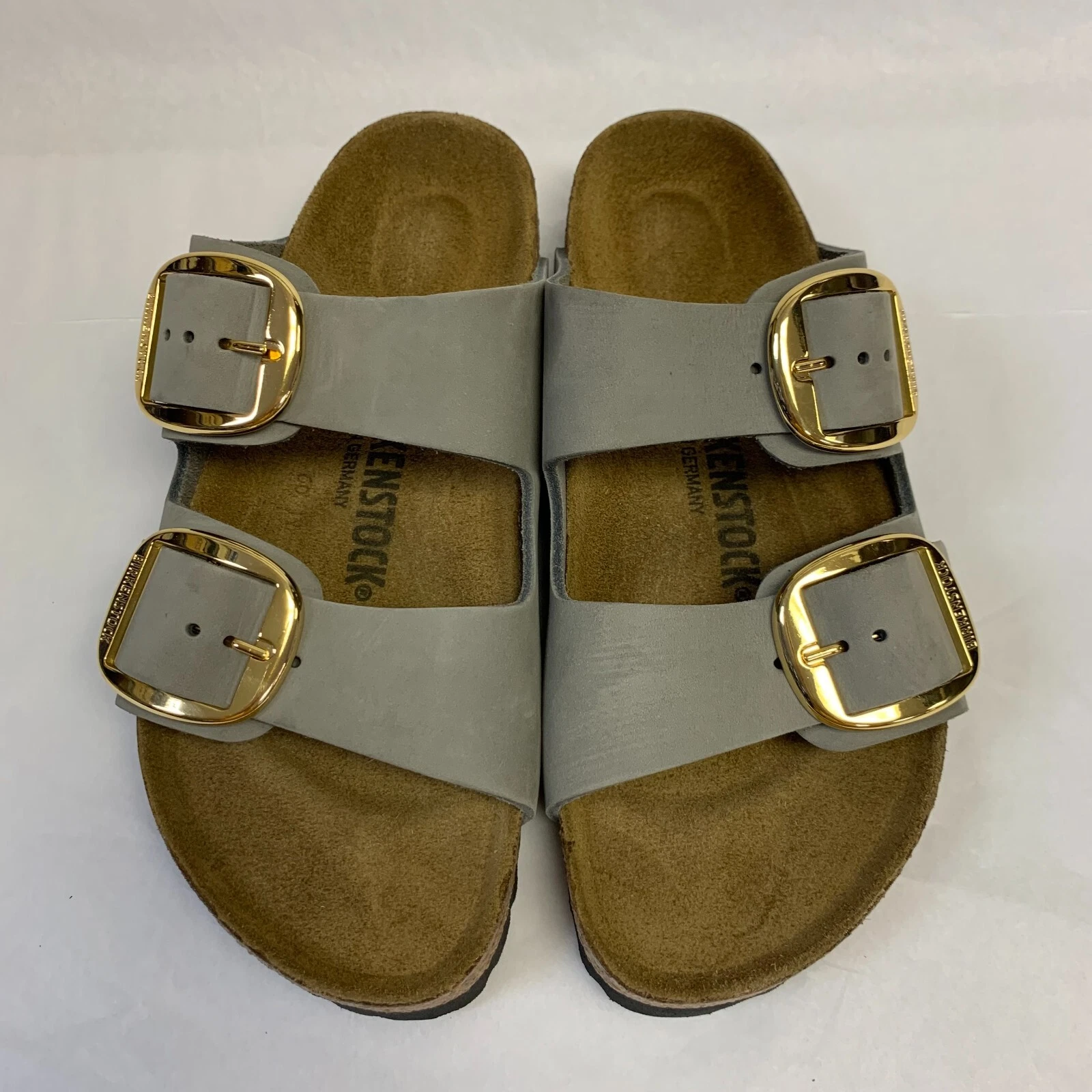 Birkenstock New w/ Box Arizona Dove Gray + Gold Big Buckle Nubuck N -Select Size