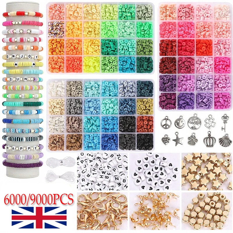 Clay Beads Bracelet Making Kit Round Flat Beads Polymer Clay Beads Set DIY Kit
