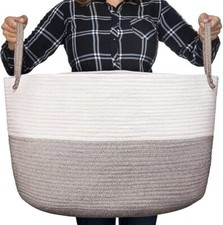 Luxury Little XXXL Nursery Storage Basket, 22 x 22 x 14 inches - 100% Cotton Rop