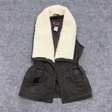 Cripple Creek Vest Womens Medium Gray Green Ranchwear Sherpa Faux Fur Western