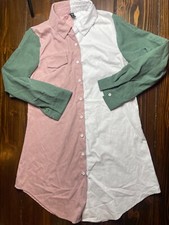 SHEIN Dress Shirt Size XL Colorblock Long Button Up Sleeve Above Knee Curved Hem