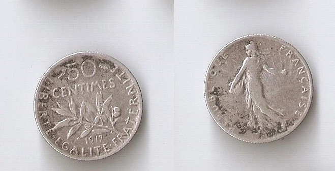 4755.　極美品　銀貨　1917年　フランス　50センチメス　海外硬貨 Circulated Silver 1917 Year French Coins for sale | eBay