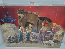 Christmas 9 Piece Nativity Scene Collectors Edition 1996 Holiday Workshop IOB VG