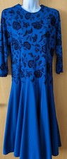 Dress Vintage 12 CLASSICS round neck midi fit & flare blue/ black devore velvet