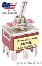 HEAVY DUTY 3PDT ON-OFF-ON TOGGLE SWITCH 20A 125V, 15A 250V SPADE TERMINALS (33A)