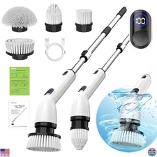 Cordless Electric Spin Scrubber, IPX7 Waterproof, Adjustable Handle, LCD Display