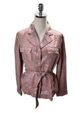 Chicos Jacket Women's Size 2 Pink Sparkle Linen Calise Pearlized 100 Linen