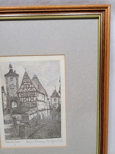 Original Etching Ernst Geissendorfer Framed B&W Signed Vintage Rothenburg Rare - Picture 10 of 15