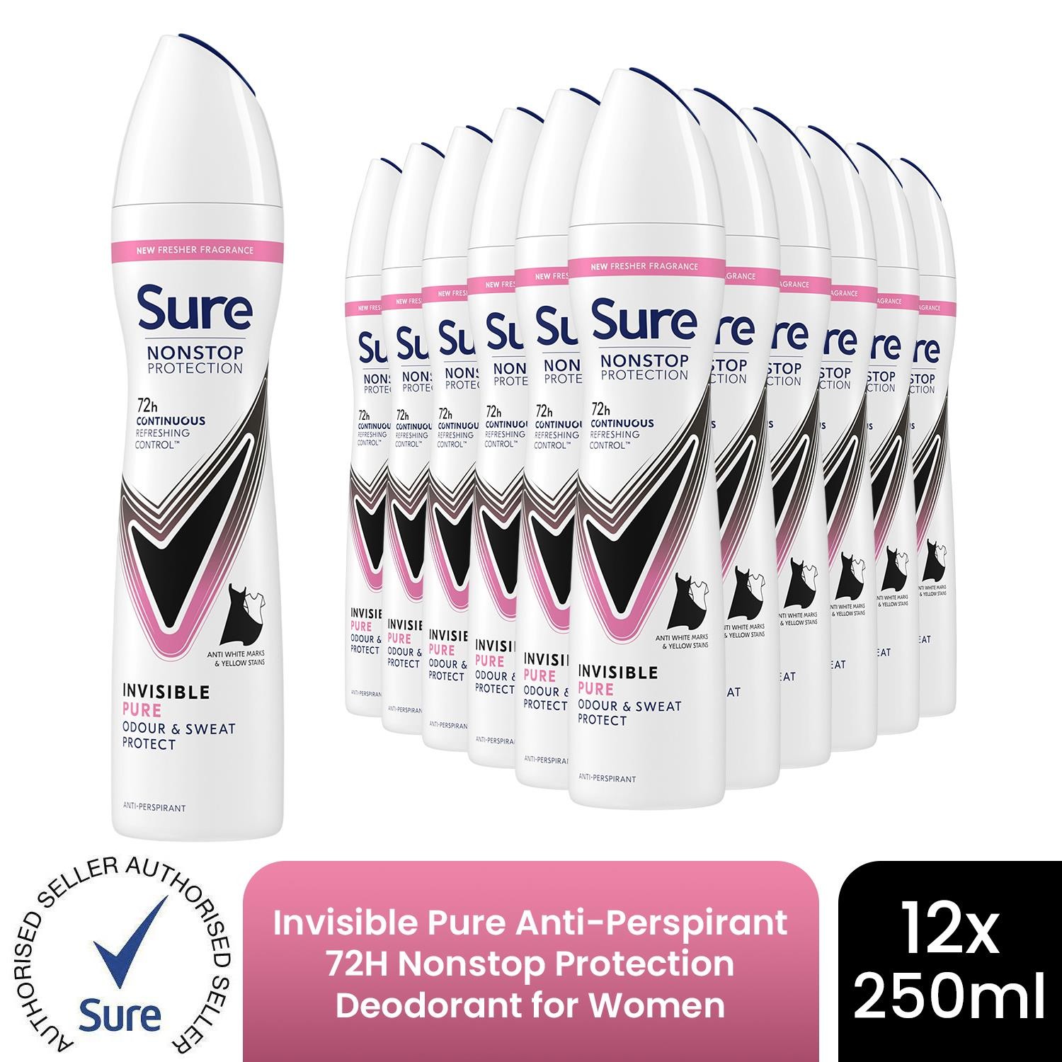 Sure Women Nonstop Protection Invisible Pure 72hr Deodorant Spray 6x 250 ml - Image 3