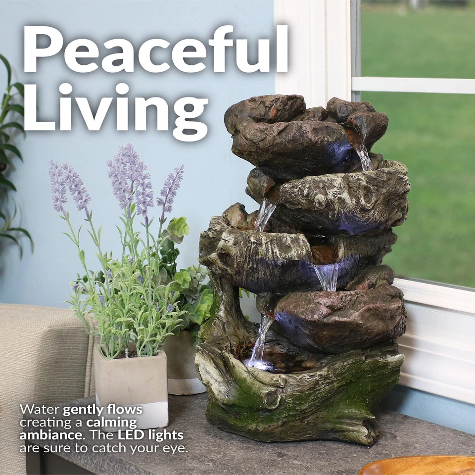 Rock Falls 5-Step Indoor Water Fountain with LED Lights - 14 in by Sunnydaze - Image 3 of 4