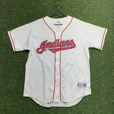90s USA製　Majestic MLB Indians ベースボールシャツ Cleveland Indians Majestic Jersey Mens XL White Baseball Sports