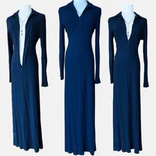 Women Vintage ESPRIT de Corp USA Made Zip-up Sporty Clean Navy Maxi Dress S/M