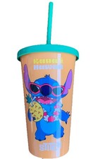 Disney Stitch Travel Cup Kids Plastic Beaker With Straw NEW