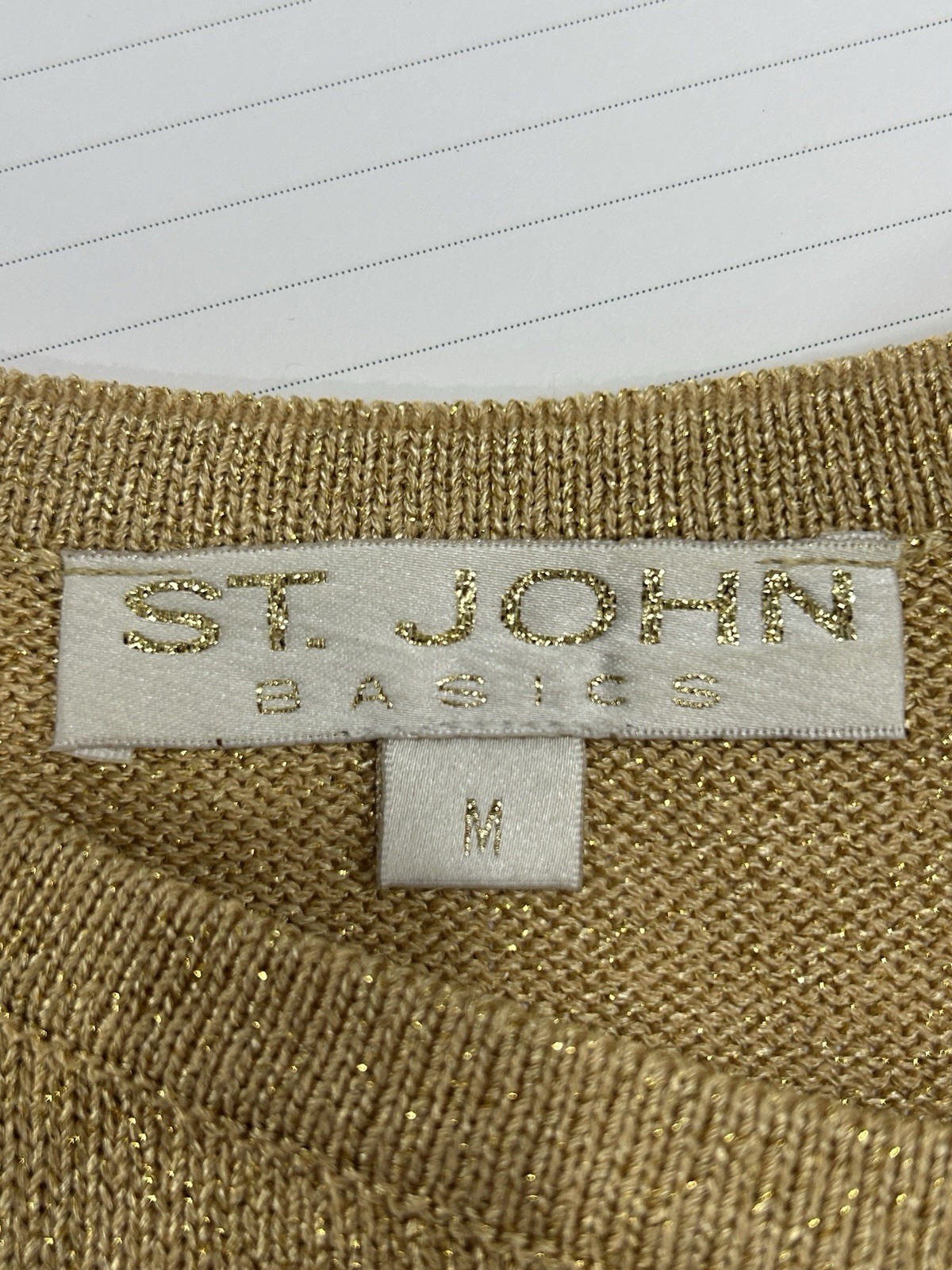 St. John Basic Tank Sweater Medium Gold Metallic … - image 3