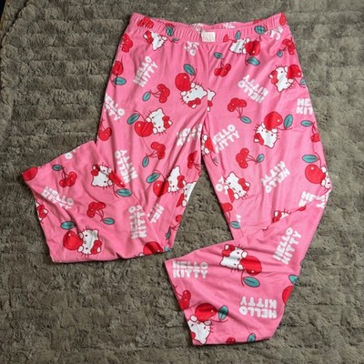 Hello Kitty Sanrio Pink Cherry All Over Print Pajama Pants L(12-14) 197772738351