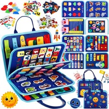 Busy Board Montessori Autonomie Jouet Cadeau 9 en 1 Jeux Éducatifs Bleu