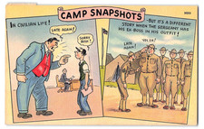 c1940's Military Postcard, WWII Comic Linen, Humorous Patriotic Soldier Era