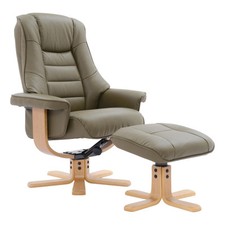 The Sardinia - Swivel Recliner Chair & Footstool in Olive Green Genuine Leather