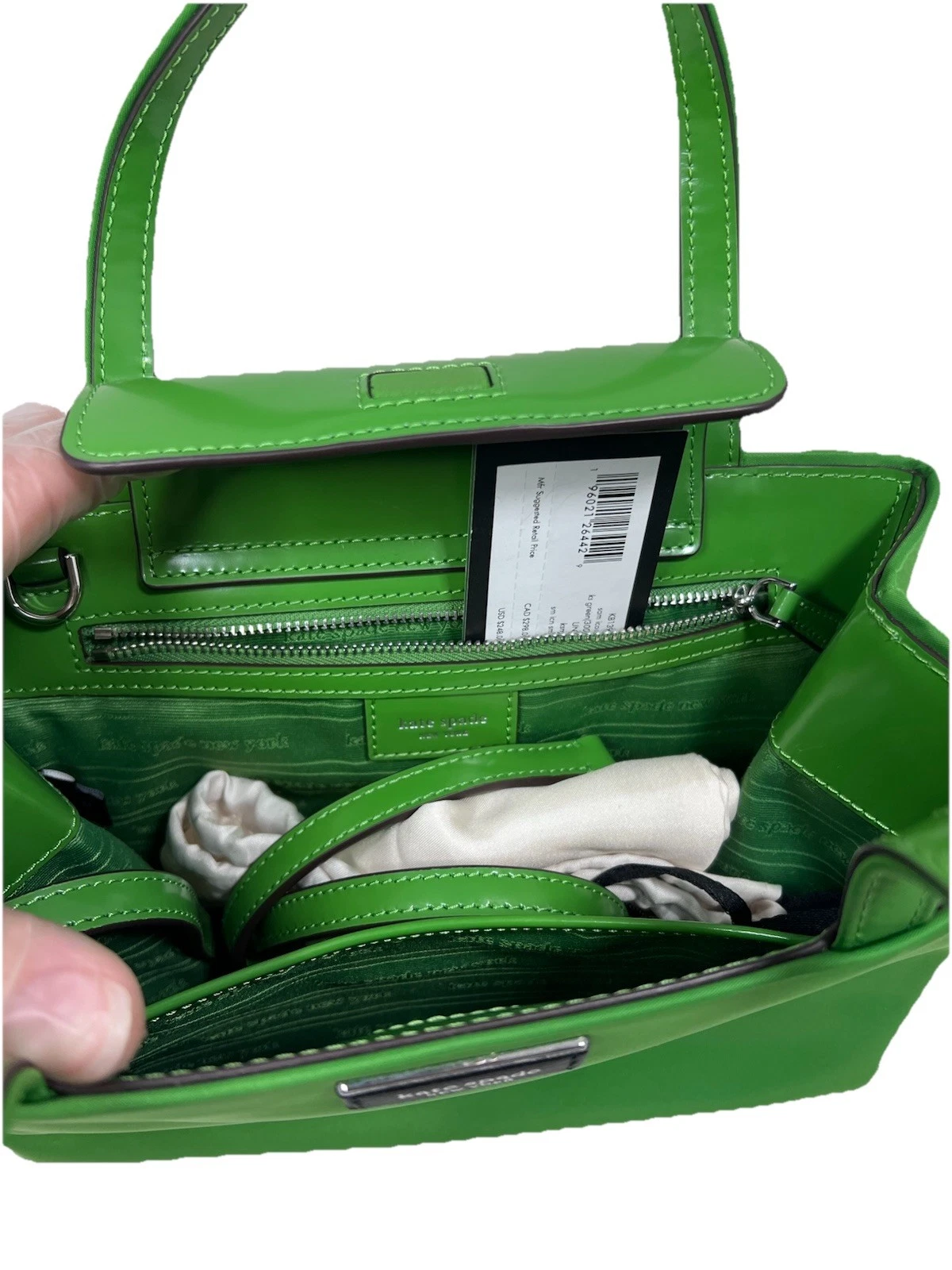 Nuova borsa a mano Kate Spade Sam Icon donna piccola verde + dust bag