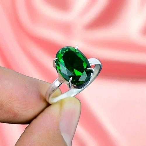 Emerald Lab Created Silver Ring 925 Sterling Silver Ring Anniversary Ring