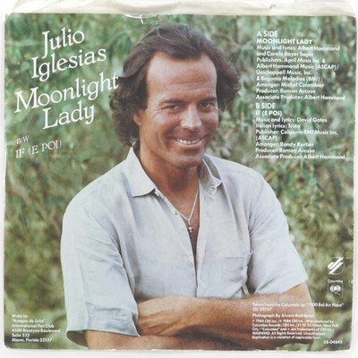 JULIO IGLESIAS Moonlight Lady COLUMBIA 38-04645 VG+ 45 RPM 1984