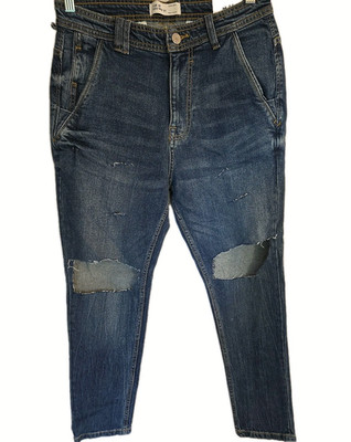 Zara Man Denimwear  Carrot Fit Jeans Size 31 Ripped Knees Distressed Unique NWT