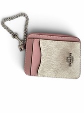 Coach Zip Card Case CW883 Carnation Signature Coated Canvas Chalk Pink