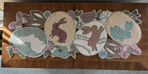 90s Pier 1 Imports Easter Egg & Bunny Rabbit Glass Beaded Table Runner 13” X 35”