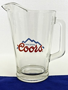 Vintage Original Coors Beer Pitcher Colo. Rocky Mountain Logo Heavy Glass 9”