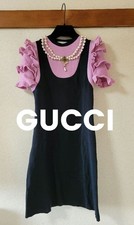 USED GUCCI KNIT DRESS WITH BEADED TROMPE L'OEIL DETAILING GOOD