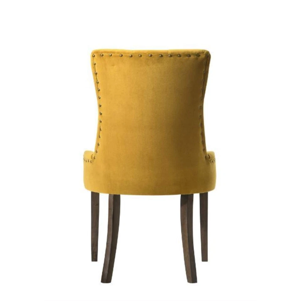 Silla auxiliar Farren para muebles en terciopelo amarillo y acabado espresso Foto 4 de 4