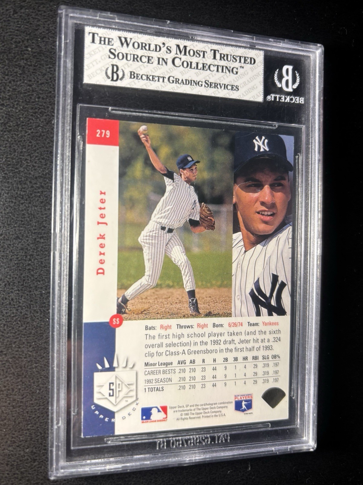 1993 Upper Deck SP Derek Jeter #279 (RC) BGS 8 view 13