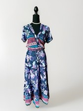 JAASE Honey Purple Haze Floral Boho Maxi dress V-Neck sz M CottageCore festival