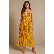 Luxxel Maxi Dress Womens S Chiffon Pleated Floral Fairy Elegant Wedding Guest