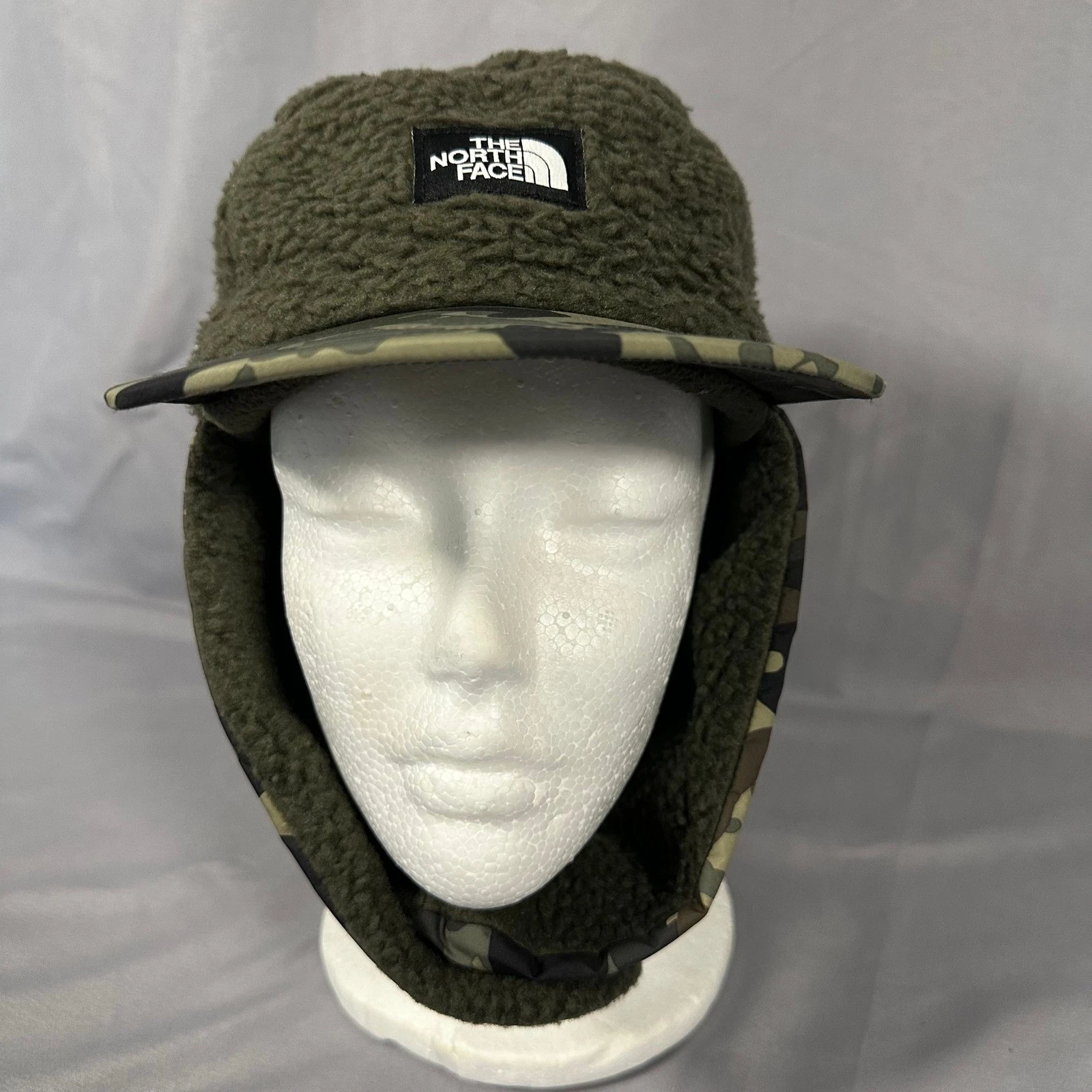 The North Face Kids Sherpa Fleece Trapper Hat Camo Olive Green Size Medium