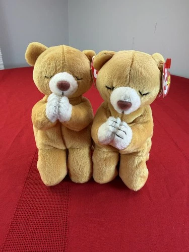2 Lot Praying Bear Beanie Baby Hope VTG Original 1999 Collectible Retro Set