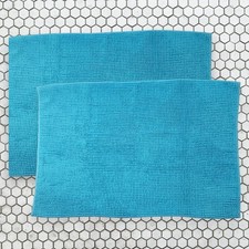 Chenille Bath Mat Rug Set of 2 35x24 Turquoise Texture Spa Soft Plush Absorbent