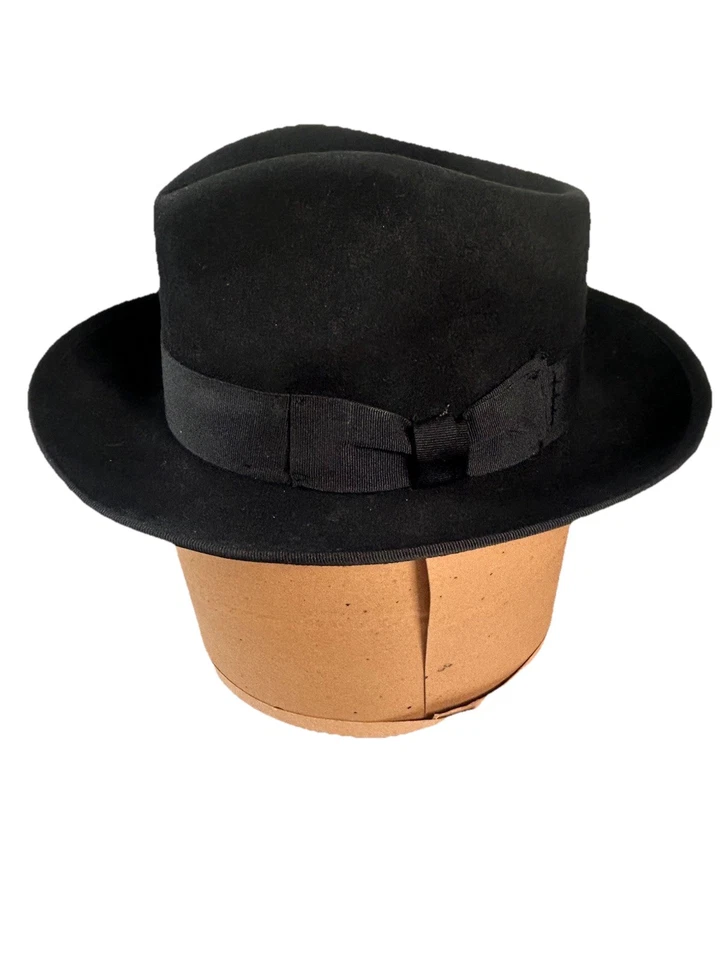 Scala New Yorker Fedora Hat Black 100% Wool Felt Wide Brim Size L Vintage Style - Image 3 of 4