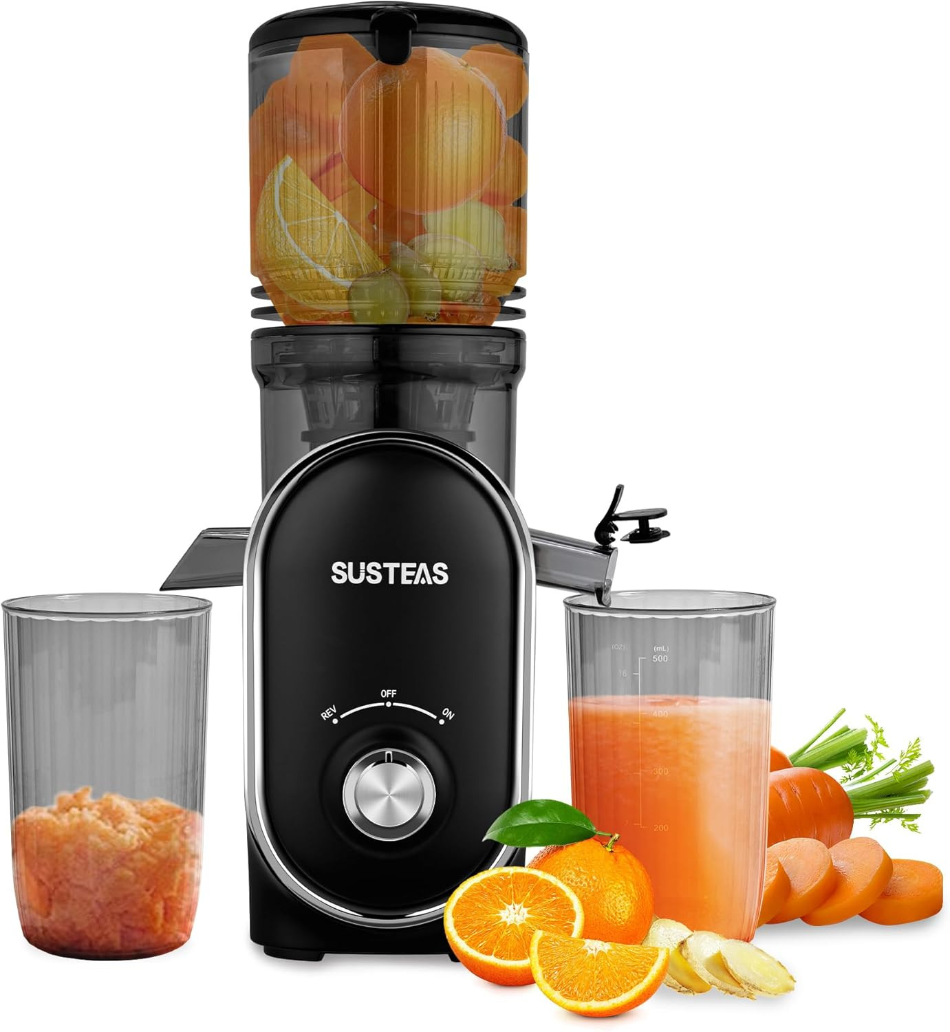 SUSTEAS 300W Cold Press Juicer, 50Oz Capacity, Easy Clean, High Yield, Silver Gr
