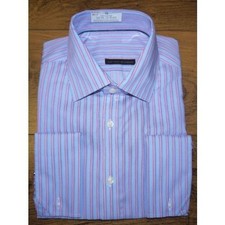 M&S MENS LUXURY SHIRT Pure Cotton Twin Striped DOUBLE CUFF