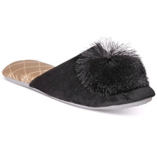 INC Womens Black Pom Pom Slippers Slides Small 5-6 New with Tags 20