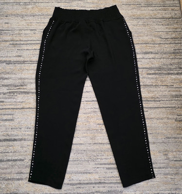 Caroline Biss Size XL Trousers Black Elastic Waist Straight Leg Studded Details