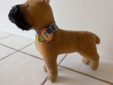 Vintage Steiff Boxer Dog standing 8in ID Tag 1950s Leather Collar