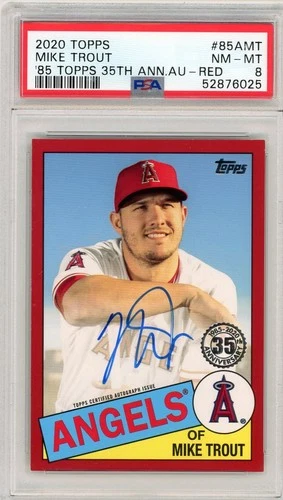 Mike Trout #85AMT 2020 Topps 1985 35th Anniversary Auto Red 1/25 PSA 8 Autograph