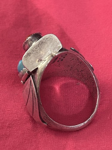 Vintage Indianer Sterlingsilber Türkis und Koralle Kralle Ring Größe 9,5 - Bild 8 von 8
