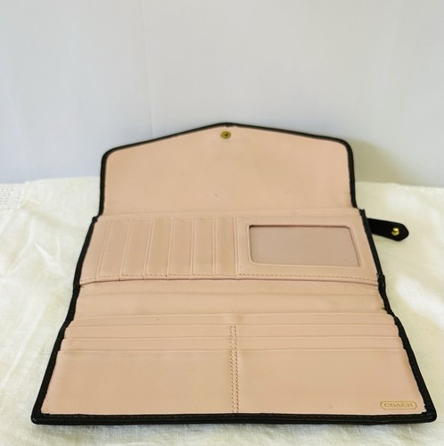 Coach Madison Op Art Sateen Khaki Tri-fold Envelope Wallet Pink Leather Inside - Picture 3 of 5