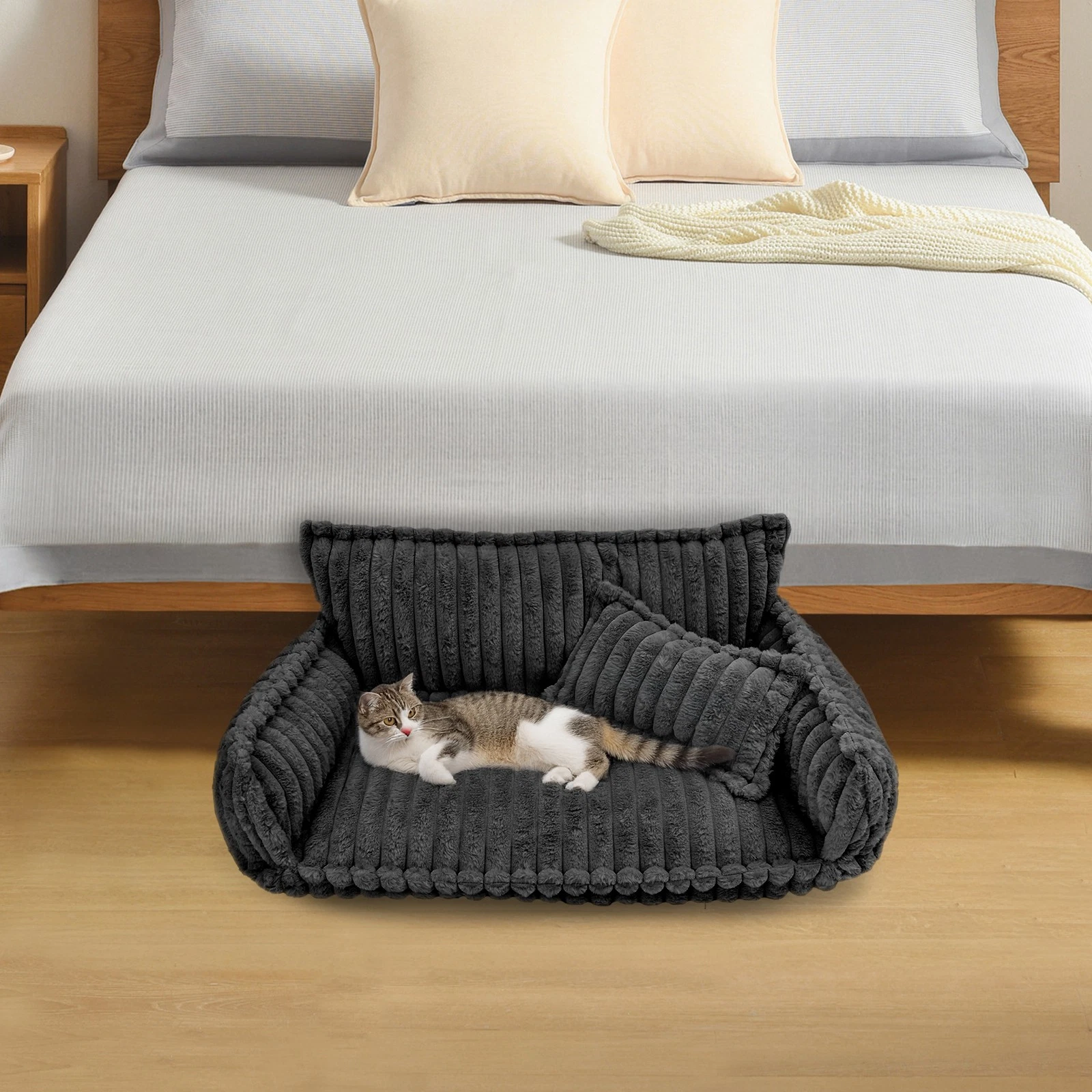 Pet Couch with Removable Washable Cover, Pet Couch Bed for Dog and Cat, Calming